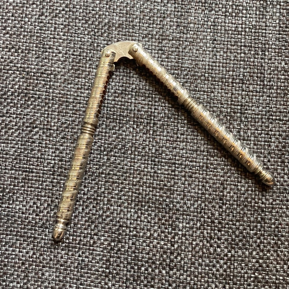 Vintage HMQ Spring-Jointed Nickle-Plated Steel Nutcracker, Nut Cracking Tool